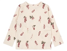 Råhvid bluse fra Petit Piao med print af røde sommer ribs PP203 berry